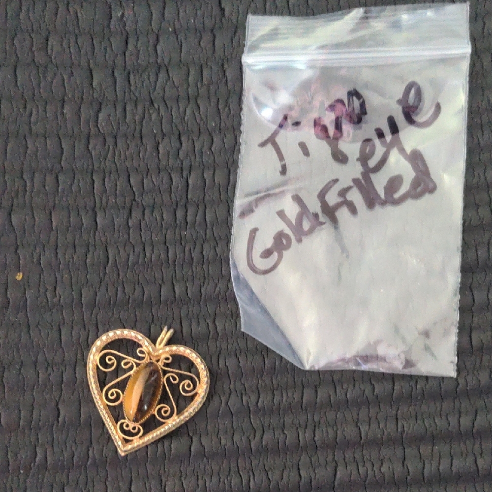 Gold Heart Pendant with Tiger's Eye
